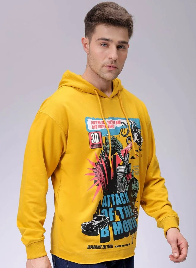 شركة المرآب الهندية Men Oversized Placement Print Overhead Hooded Sweatshirt
