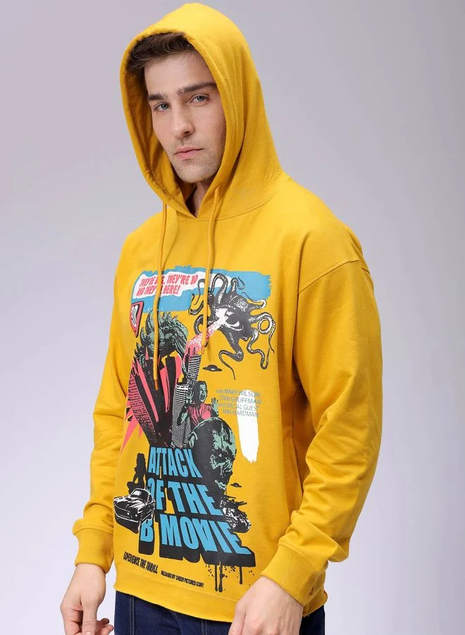 شركة المرآب الهندية Men Oversized Placement Print Overhead Hooded Sweatshirt