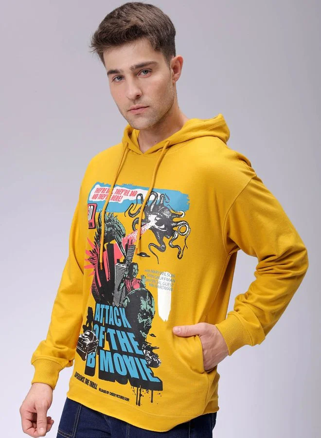 شركة المرآب الهندية Men Oversized Placement Print Overhead Hooded Sweatshirt