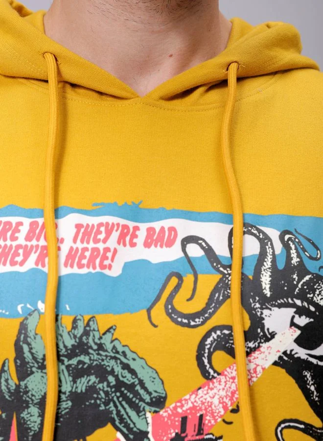 شركة المرآب الهندية Men Oversized Placement Print Overhead Hooded Sweatshirt