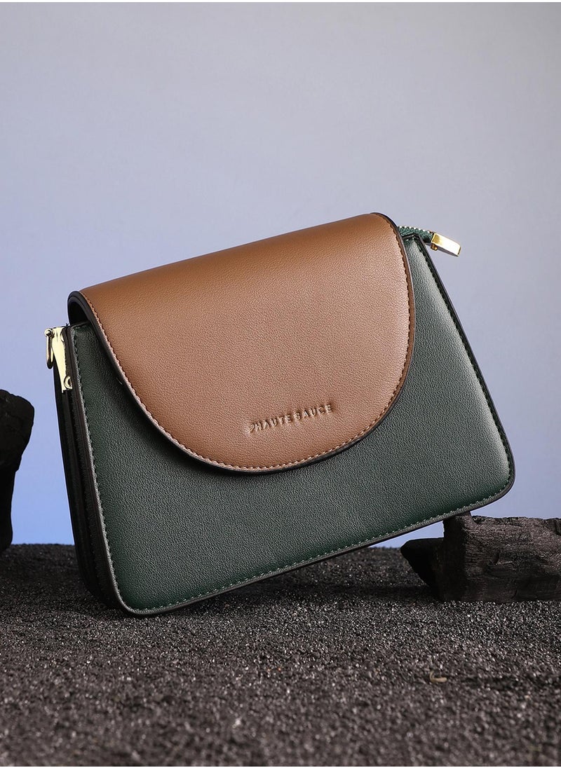Haute Sauce Women's The Block Flap Hand Bag - Olive Green & Chocolate Brown  - Image 1
