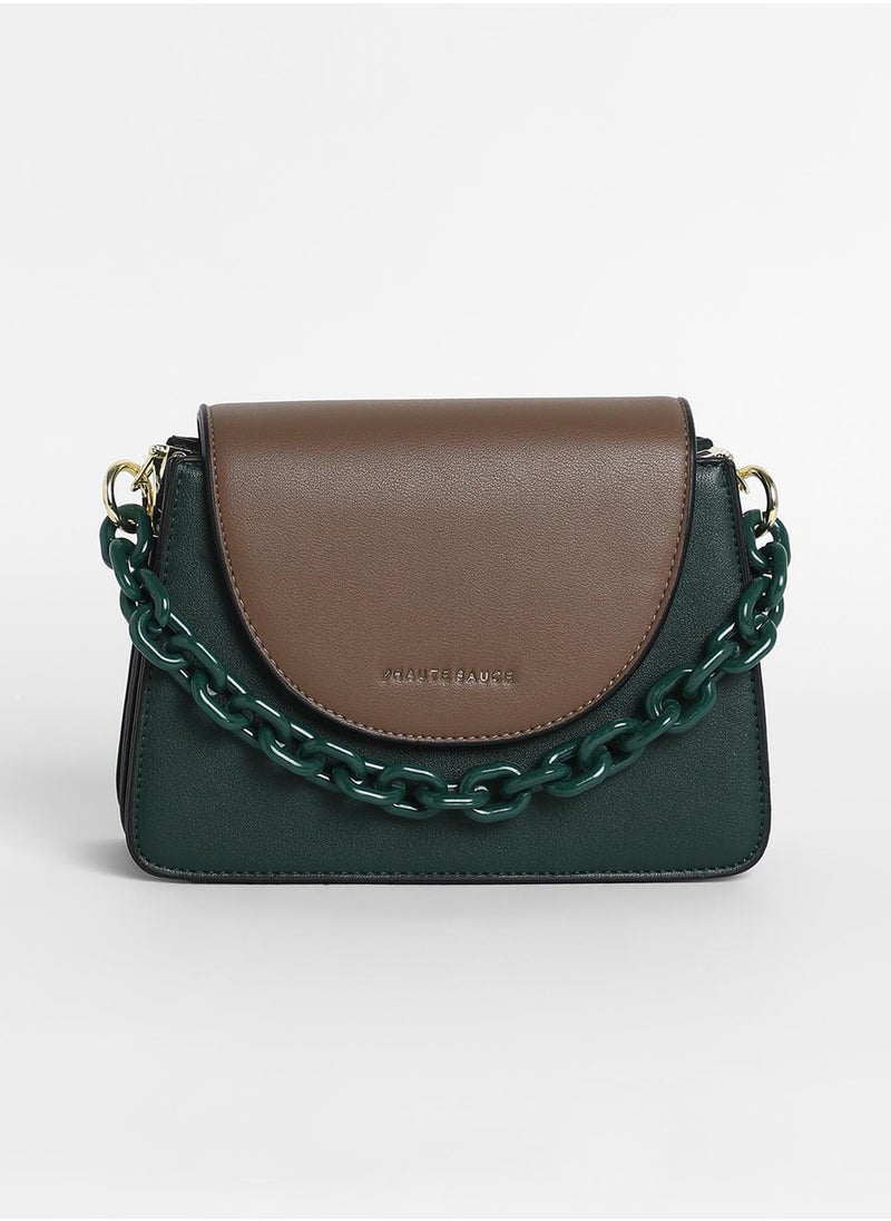 Haute Sauce Women's The Block Flap Hand Bag - Olive Green & Chocolate Brown  - Image 5