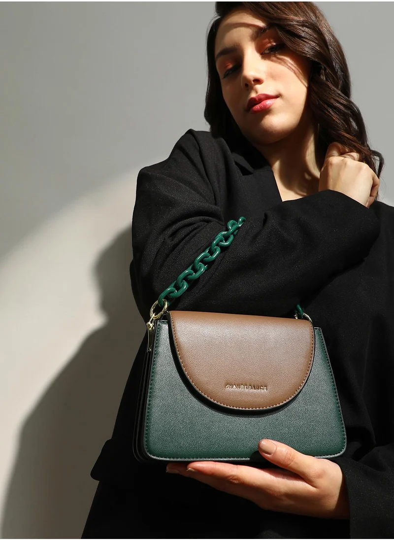 صوص هاوت Women's The Block Flap Hand Bag - Olive Green & Chocolate Brown