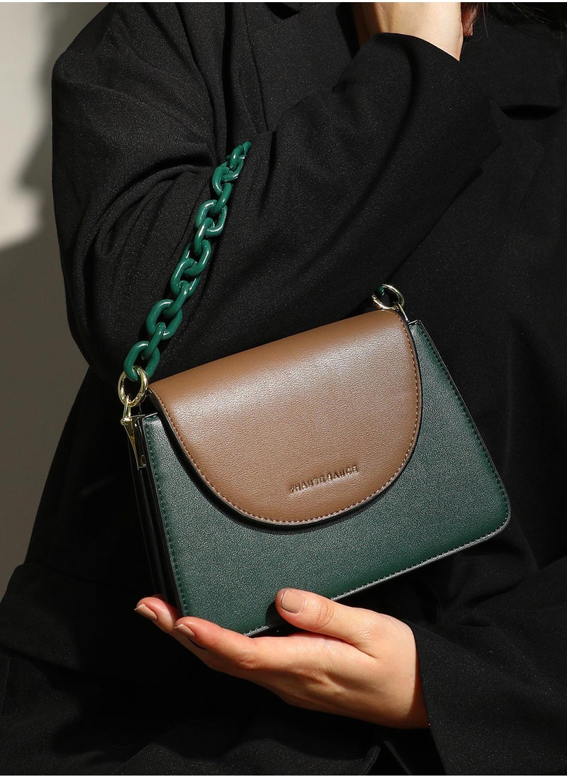 Haute Sauce Women's The Block Flap Hand Bag - Olive Green & Chocolate Brown  - Image 3