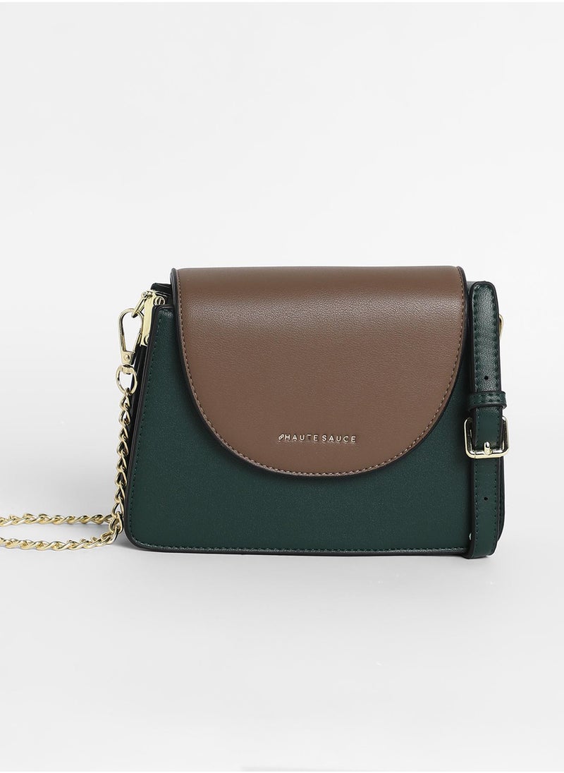 Haute Sauce Women's The Block Flap Hand Bag - Olive Green & Chocolate Brown  - Image 4