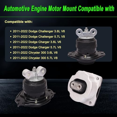 SHICHU Set of 3 Engine Motor Mount Compatible with 2011-2022 Charger Challenger 11-22 Chrysler 300 3.6L 5.7L Replace for 5090140AG 52124671AE A5522 A5388 3262 3162 - Image 2