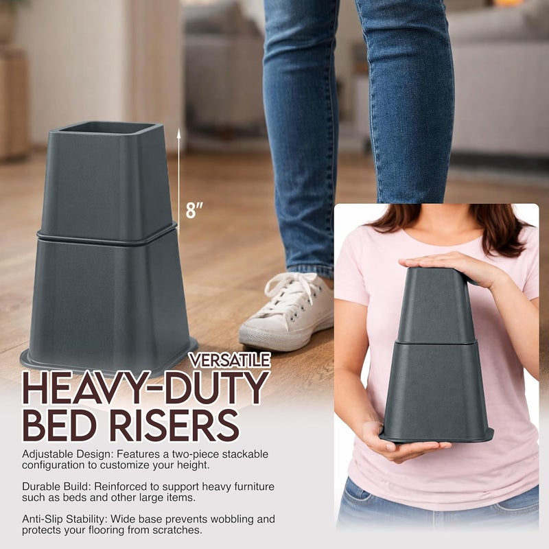 Utopia Bedding 8 Piece Premium Adjustable Furniture Risers (4 High and 4 Short) - Heavy Duty Riser with Strong Space Saving for Beds, Tables, Chairs or Sofas (3, 5 or 8 Inch) (Grey) - Image 3