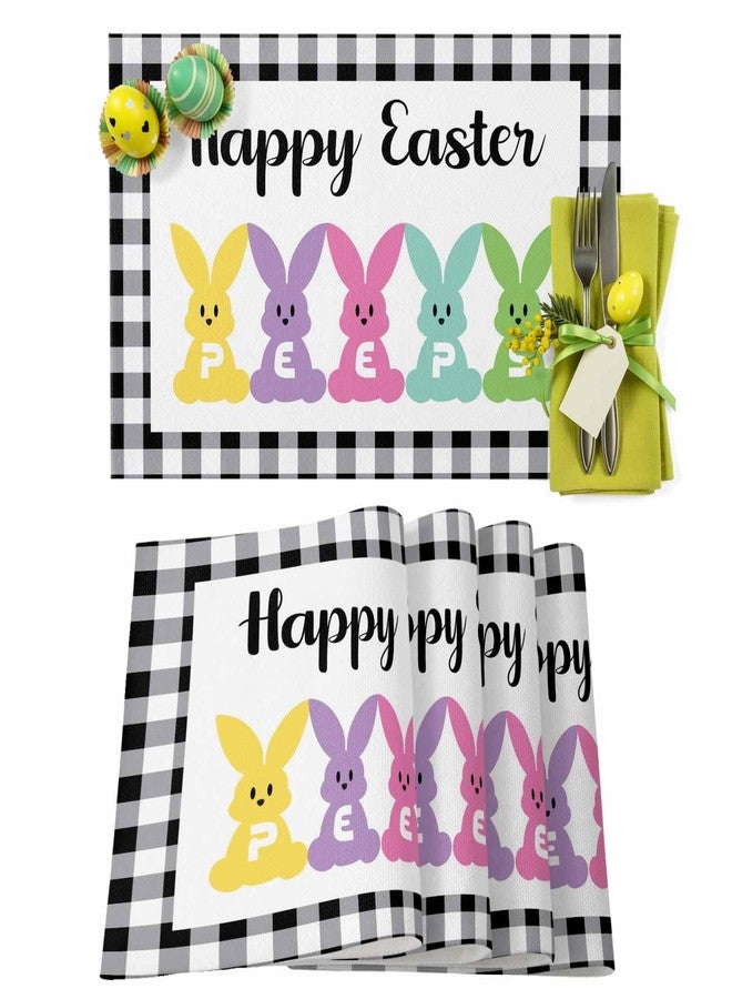 LooPoP Easter Placemats Set of 6, Happy Easter Peeps Placemat for Dining Table Decorations, Bunny Black Buffalo Plaid Place Mats, Spring Table Mats for Kitchen Dinner Seasonal Holiday Party Decor - Image 1