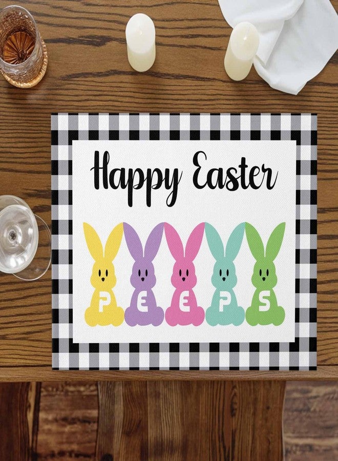 LooPoP Easter Placemats Set of 6, Happy Easter Peeps Placemat for Dining Table Decorations, Bunny Black Buffalo Plaid Place Mats, Spring Table Mats for Kitchen Dinner Seasonal Holiday Party Decor - Image 2