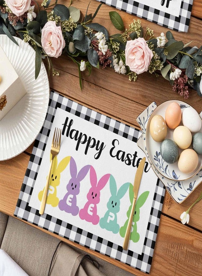 LooPoP Easter Placemats Set of 6, Happy Easter Peeps Placemat for Dining Table Decorations, Bunny Black Buffalo Plaid Place Mats, Spring Table Mats for Kitchen Dinner Seasonal Holiday Party Decor - Image 4