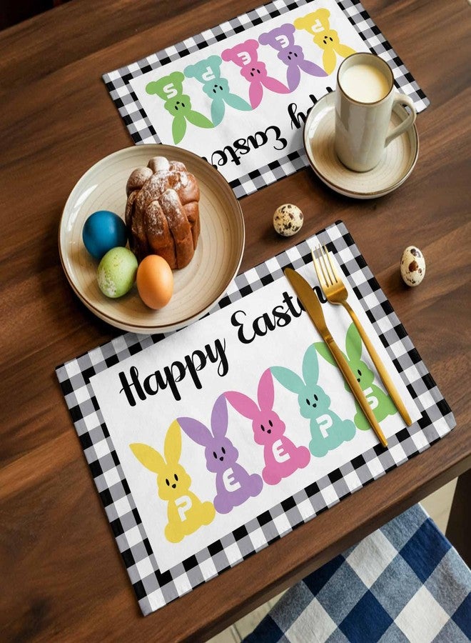 LooPoP Easter Placemats Set of 6, Happy Easter Peeps Placemat for Dining Table Decorations, Bunny Black Buffalo Plaid Place Mats, Spring Table Mats for Kitchen Dinner Seasonal Holiday Party Decor - Image 3