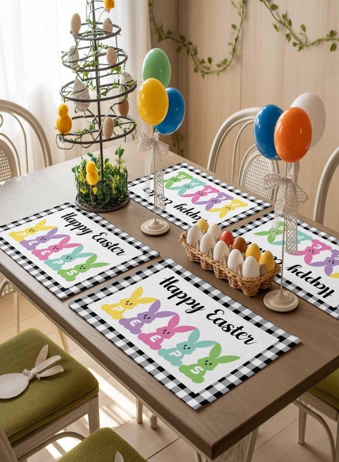LooPoP Easter Placemats Set of 6, Happy Easter Peeps Placemat for Dining Table Decorations, Bunny Black Buffalo Plaid Place Mats, Spring Table Mats for Kitchen Dinner Seasonal Holiday Party Decor - Image 5