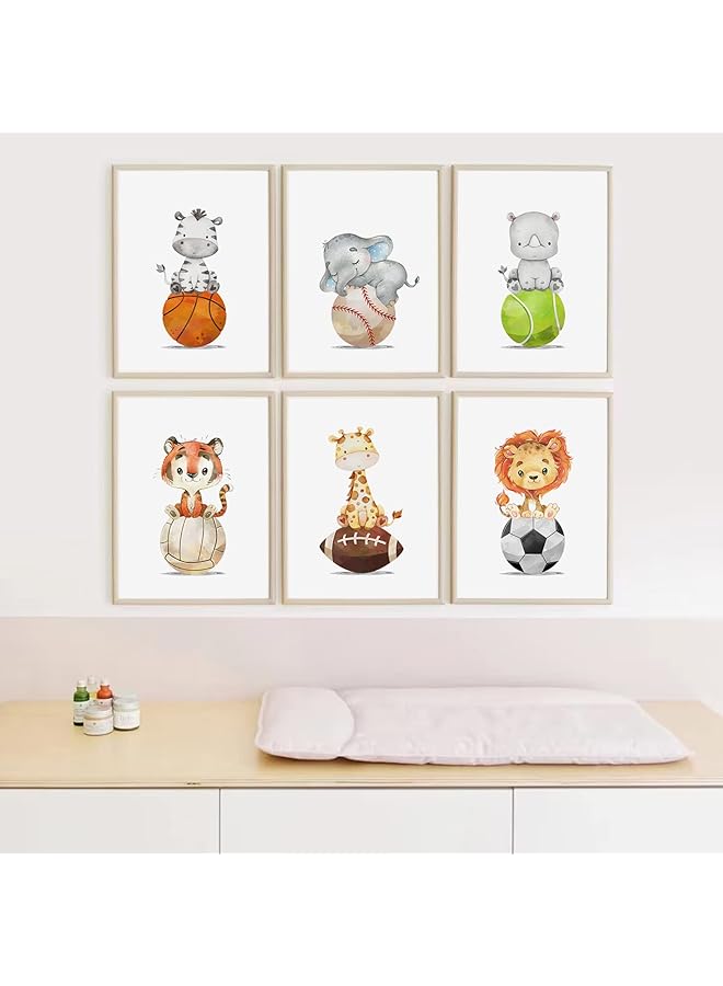 erorex Baby Boy Wall Art Set Of 6 Nursery Sports Prints Decor Nursery Animal Wall Art Boys Nursery Canvas Wall Art Jungle Safari Wall Art Boy Room Bedroom Wall Art Woodland Animal Pictures 8X10 Inch Unframed - Image 4