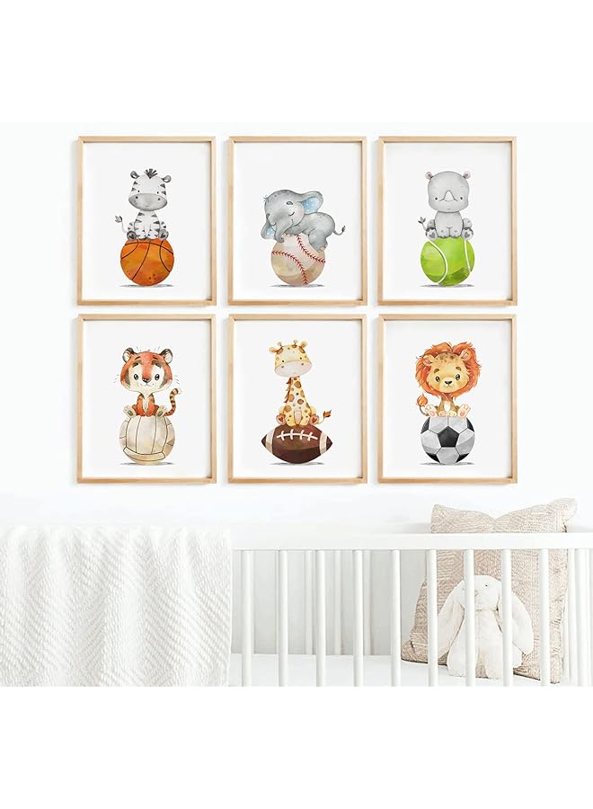 erorex Baby Boy Wall Art Set Of 6 Nursery Sports Prints Decor Nursery Animal Wall Art Boys Nursery Canvas Wall Art Jungle Safari Wall Art Boy Room Bedroom Wall Art Woodland Animal Pictures 8X10 Inch Unframed - Image 1