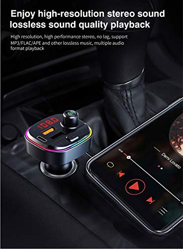 OHITEC Bluetooth FM Transmitter for Car, QC3.0 & USB-C PD 18W Quick Charger & 7 Colors LED Backlit Car Radio Bluetooth Adapter, MP3 Music Player with EQ Mode, Supports USB Disk - Image 5