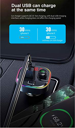 OHITEC Bluetooth FM Transmitter for Car, QC3.0 & USB-C PD 18W Quick Charger & 7 Colors LED Backlit Car Radio Bluetooth Adapter, MP3 Music Player with EQ Mode, Supports USB Disk - Image 3