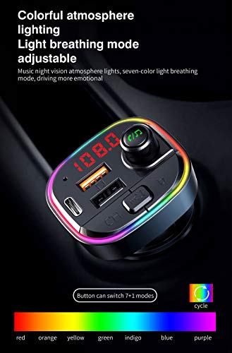 OHITEC Bluetooth FM Transmitter for Car, QC3.0 & USB-C PD 18W Quick Charger & 7 Colors LED Backlit Car Radio Bluetooth Adapter, MP3 Music Player with EQ Mode, Supports USB Disk - Image 2
