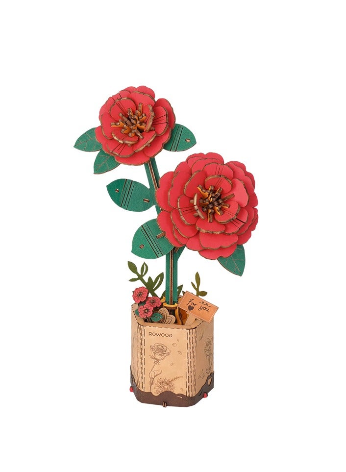 Robotime Rowood DIY Wooden Flower Red Camellia TW031 Premium 3D Puzzle Building Kits for Adults & Teens - Decorative Home Décor, Ramadan & Holiday Gift (Eid and Birthday) for Puzzle Enthusiasts, Stress Relief STEM Project - Image 2