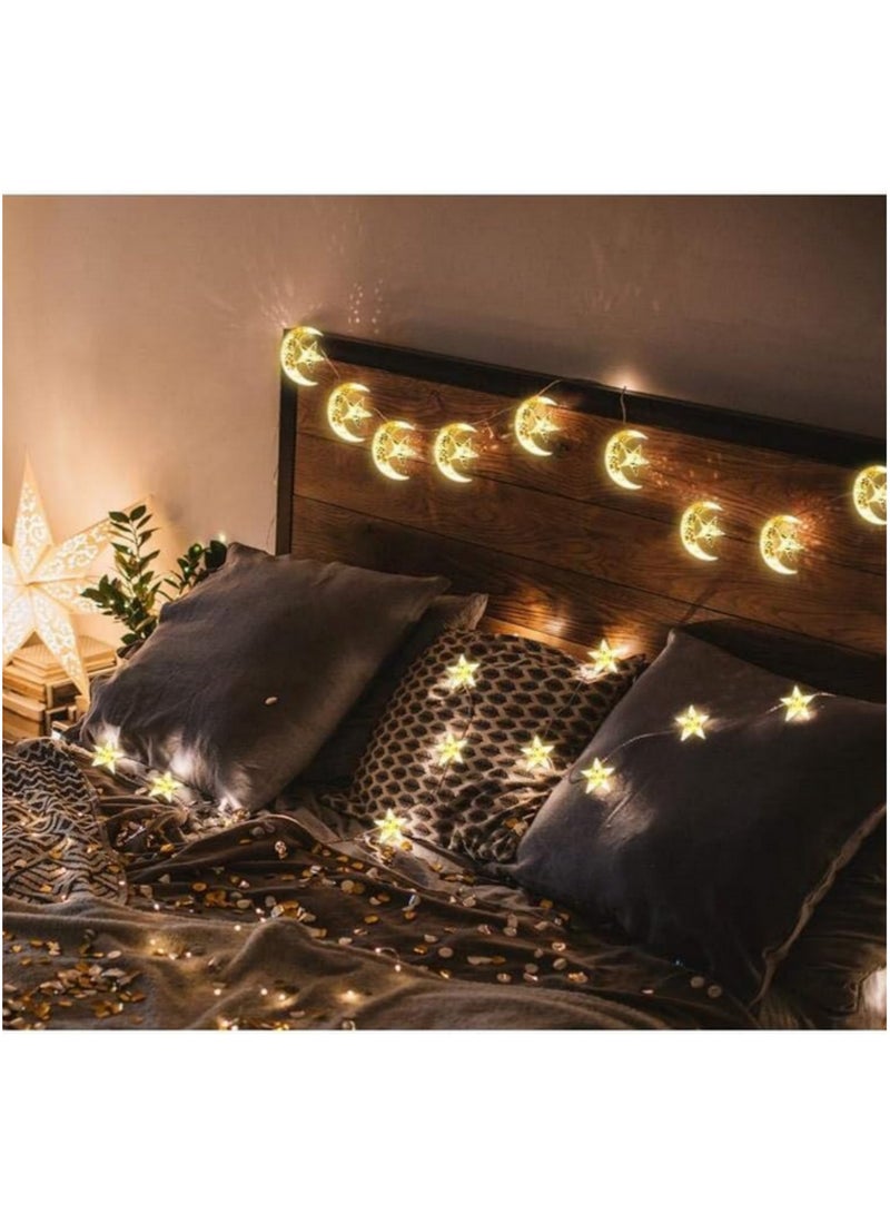 Generic 138 LED Star Curtain String Lights Warm White Moon Star Window Curtain Light for Ramadan Wedding Party Home Garden Bedroom Decorations with plug  - Image 3