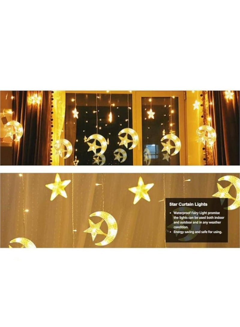 Generic 138 LED Star Curtain String Lights Warm White Moon Star Window Curtain Light for Ramadan Wedding Party Home Garden Bedroom Decorations with plug  - Image 4