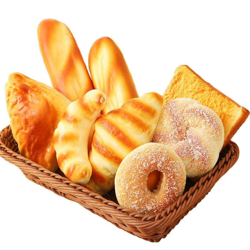 Joeabor 8pcs Artificial Bread Set Realistic Fake Food for Display Fake Bread for Decoration Faux Food Props for Staging Includes Faux Croissant Dessert Loaves