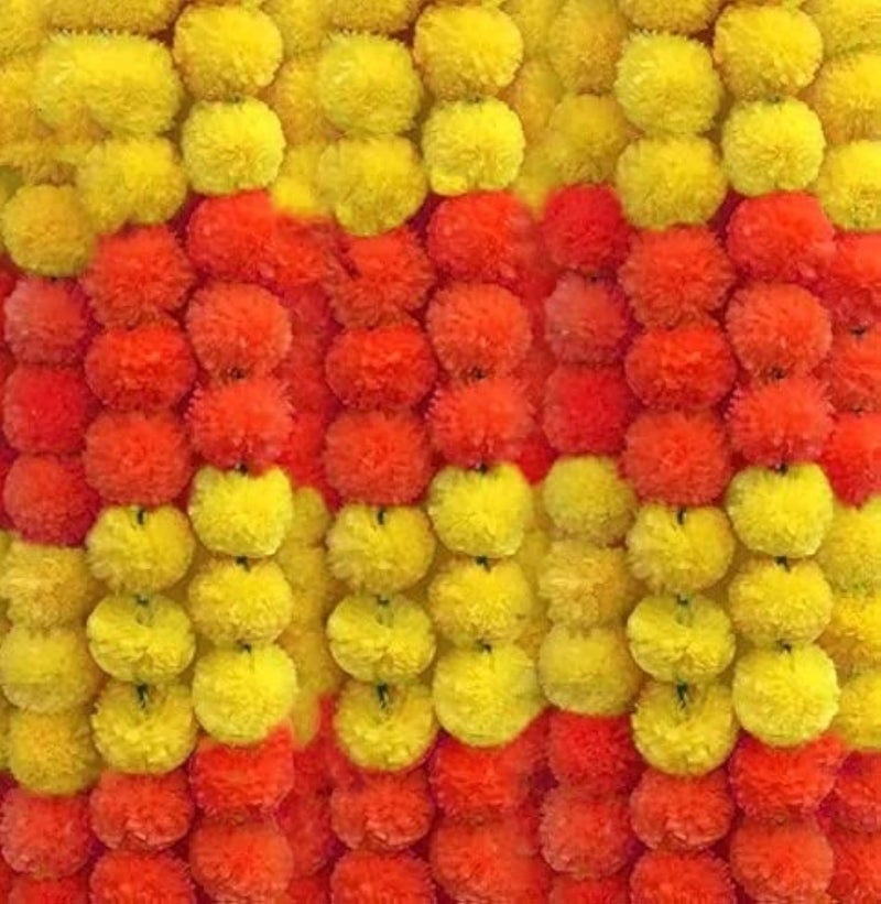 DIYANA IMPEX Marigold Garland for Decoration 48 feet Long Strands Artificial Marigold Flowers Indian Dcor for Pooja Wedding Christmas Events Multi 1 5