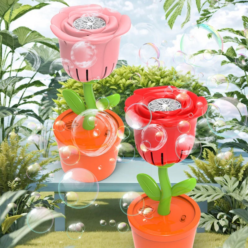 Bubble Machine with Sound Lamp Vertical Bubble Maker for Summer Birthday Outdoor Wedding Christmas Party Interactive Rechargeable Rose Flower Shaped Automatic Bubble Machine - Image 5