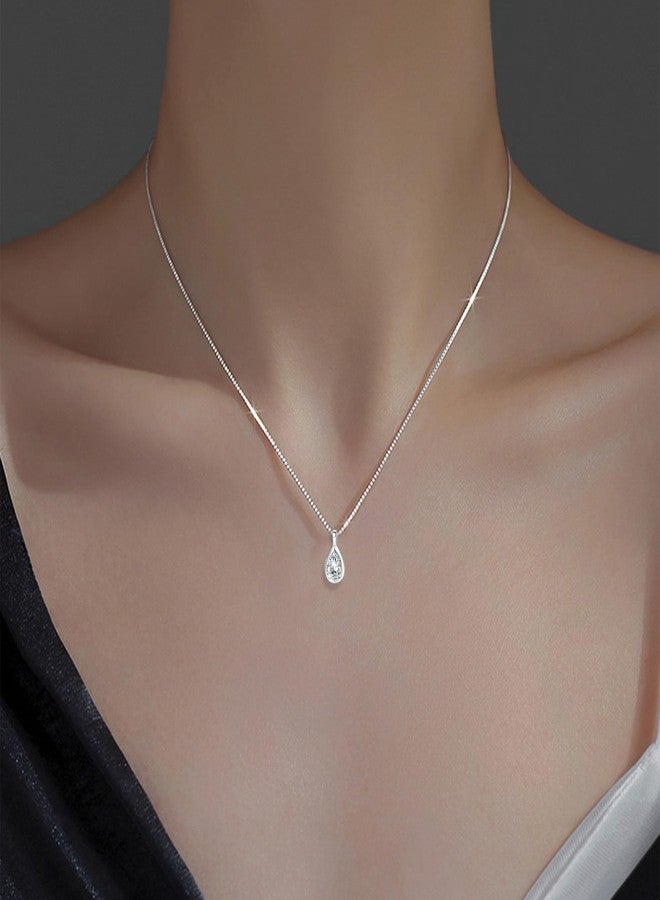 SLUYNZ 925 Sterling Silver CZ Teardrop Choker Necklace for Women Teen Girls CZ Waterdrop Pendant Necklace (A-SILVER) - Image 4