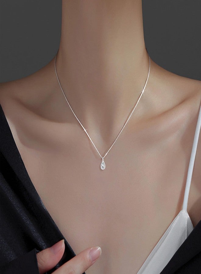 SLUYNZ 925 Sterling Silver CZ Teardrop Choker Necklace for Women Teen Girls CZ Waterdrop Pendant Necklace (A-SILVER) - Image 5