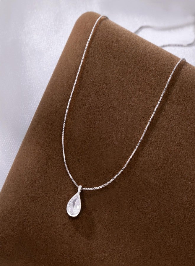 SLUYNZ 925 Sterling Silver CZ Teardrop Choker Necklace for Women Teen Girls CZ Waterdrop Pendant Necklace (A-SILVER) - Image 2