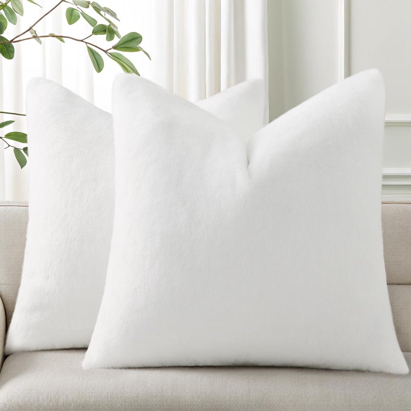 Pallene Faux Fur Plush Spring Throw Pillow Covers 18x18 Set of 2, Soft Fluffy Couch Pillow Covers for Living Room, White - Image 1
