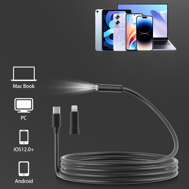 130W HD Endoscope 10mm 39.37inch Semi Rigid Snake Camera With 8 LED Lights IP67 Waterproof Industrial Inspection Camera Compatible With iPhone iPad Android Devices - Image 3