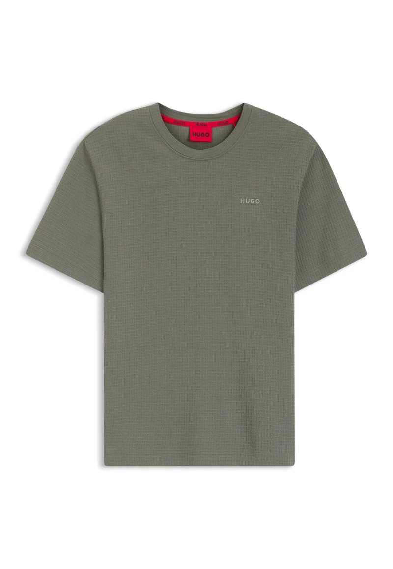 HUGO Dark Green Waffle-structured pyjama T-shirt with embroidered logo for Men | Best Price UAE