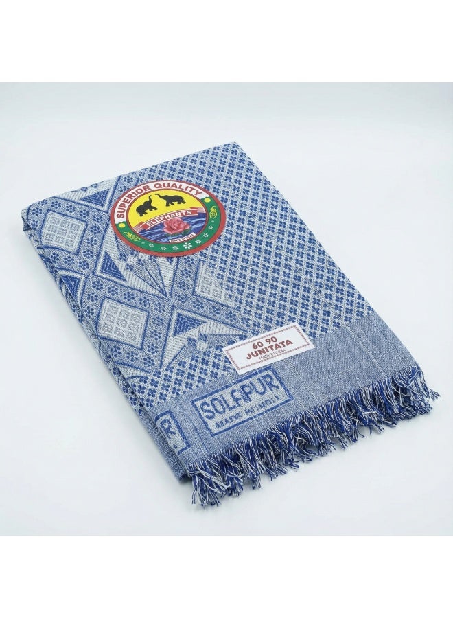 DESKET طقم بطانية شادر شولابوري (بطانية الجمل) قطنية أصلية من ديسكت - تصميم تقليدي، مقاس 60×90 بوصة، لون أزرق - عبوة من قطعتين - Image 1