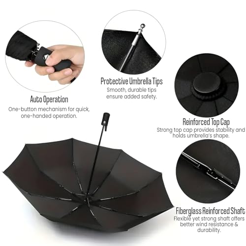 HACER Travel Umbrella Automatic Open 3-Fold UV Protection Wind Resistant Auto Folding and Portable Umbrellas for Rain Sun Men & Women (Pack of 1, Random) - Image 2