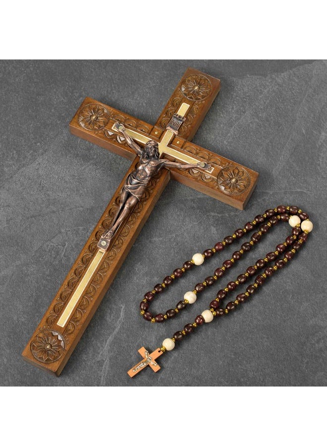 Asterom Hand Carved Crucifix Wall Cross for Home Decor - Wooden Catholic Wall Crucifix - 12 Inch - Image 2