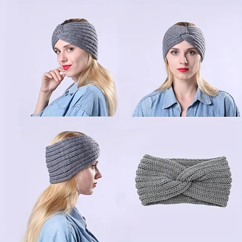 Richmen رباط رأس شتوي للرجال والنساء غطاء رأس ناعم من الفليس محبوك من الصوف دافئ شريط شعر غير محدد أكريليك مرن واقي للأذن سماعات رأس إكسسوار شعر (رمادي) - Image 3