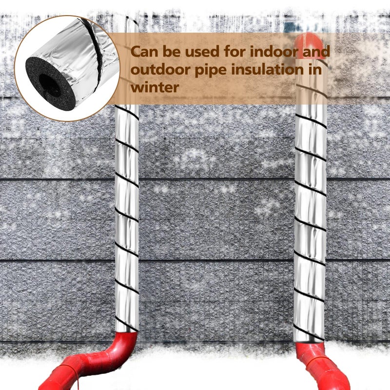 Frienda 6 Pcs Pipe Insulation Foam Tube, 12 & 15 Inches Spiral Cut Aluminum Foil Foam Protection Wrap, Waterproof Pipe Covers for Outdoor Pipes, Bends & Irregular Handles, 1/2'' ID(12 Inches Long) - Image 5