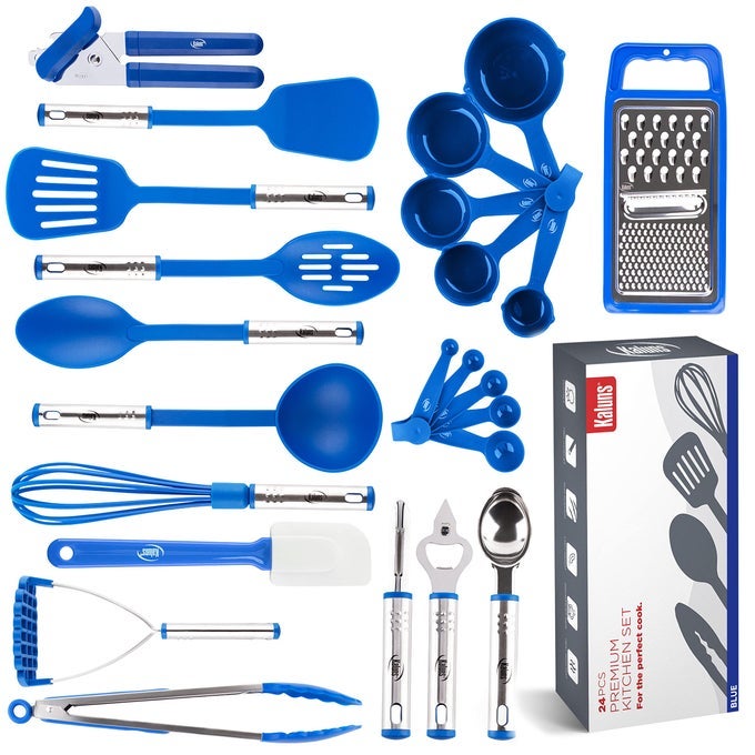 KITCHEN UTENSILS SET COOKING UTENSIL SET KITCHEN GADGETS POTS AND PANS SET NONSTICK AND HEAT RESISTANT 24 PCS NYLON AND STAINLESS STEEL SPATULA SET APARTMENT ESSENTIALS KITCHEN COOKWARE SETS