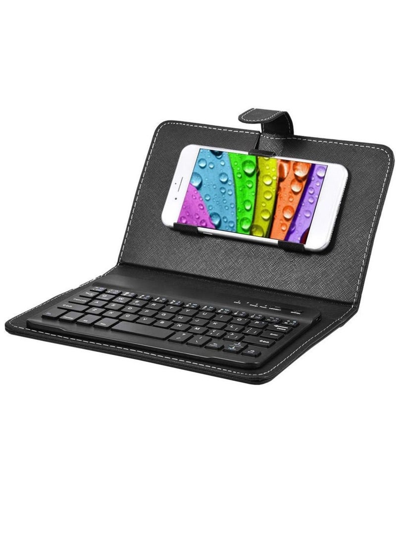 KASTWAVE Portable Wireless Bluetooth Keyboard with Leather Case Mini Universal Stand Cover for 4.5'' 6.8'' iOS Android and Windows Smart Phones Black  - Image 1