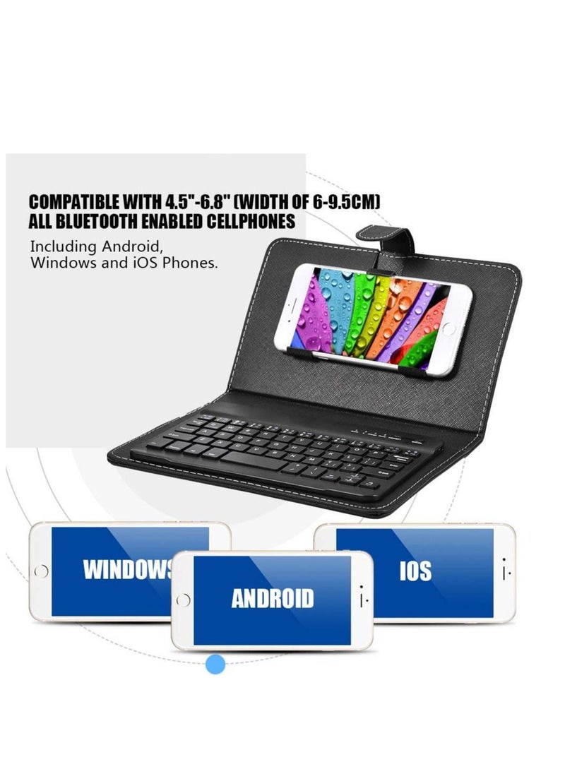 KASTWAVE Portable Wireless Bluetooth Keyboard with Leather Case Mini Universal Stand Cover for 4.5'' 6.8'' iOS Android and Windows Smart Phones Black  - Image 4
