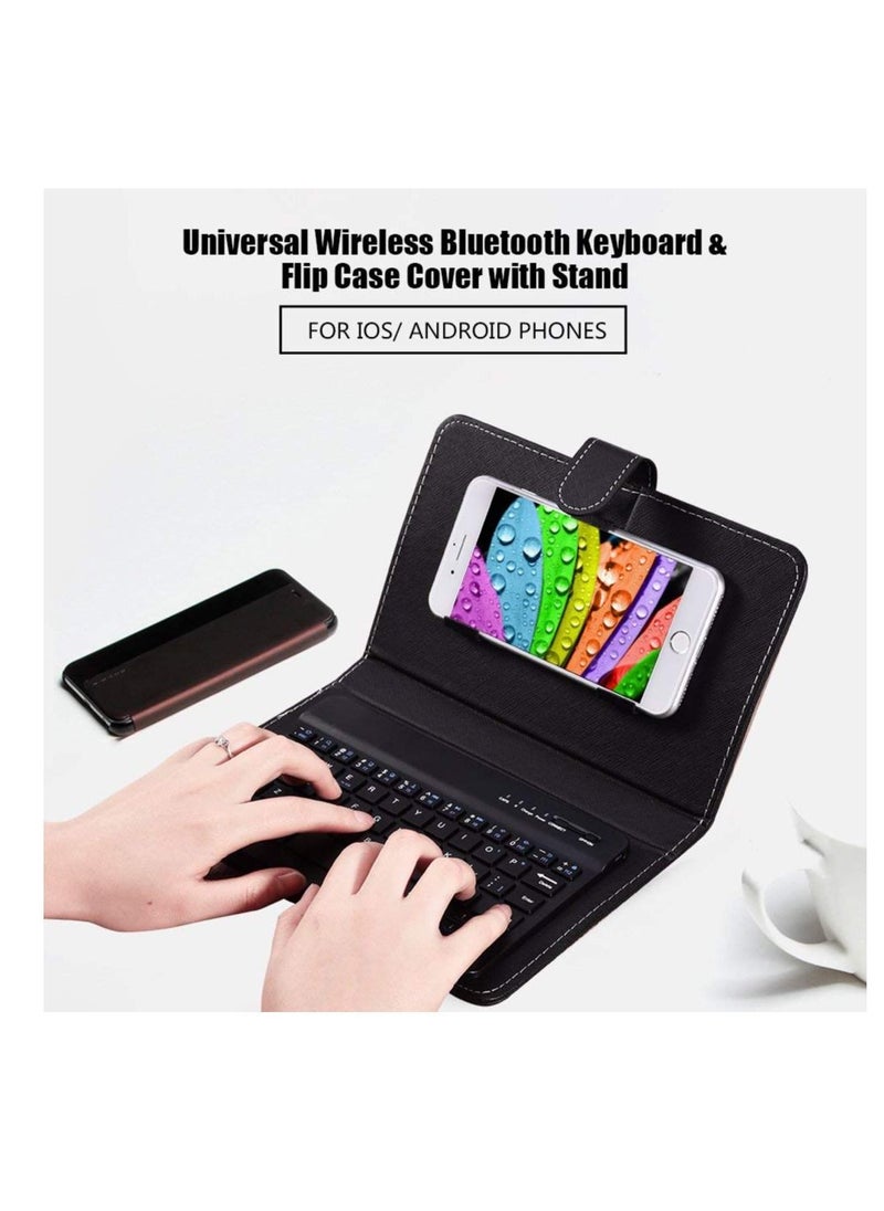 KASTWAVE Portable Wireless Bluetooth Keyboard with Leather Case Mini Universal Stand Cover for 4.5'' 6.8'' iOS Android and Windows Smart Phones Black  - Image 2