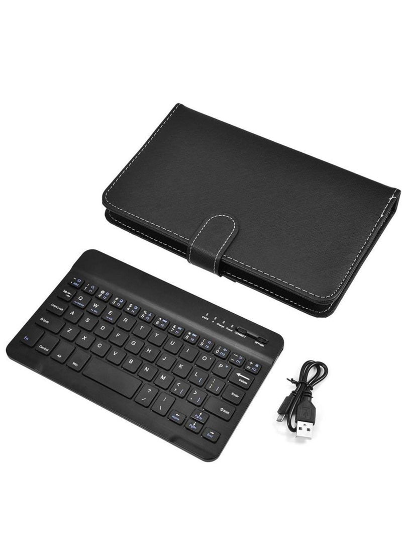 Portable Wireless Bluetooth Keyboard with Leather Case Mini Universal Stand Cover for 4.5'' 6.8'' iOS Android and Windows Smart Phones Black