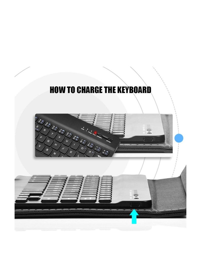 Portable Wireless Bluetooth Keyboard with Leather Case Mini Universal Stand Cover for 4.5'' 6.8'' iOS Android and Windows Smart Phones Black