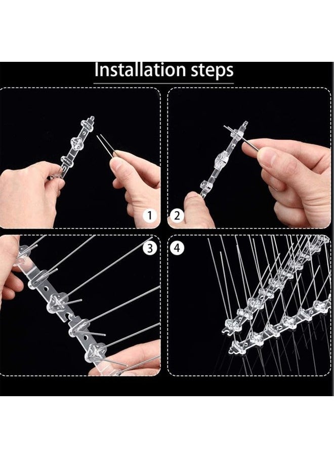 HQ-GAMING - 4 Pieces Bird Repellent Deterrent Spikes, Stainless Steel Anti Bird Deterrent Thorns, Bird Spikes Humane Pigeon Spikes, Bird Spikes, Used as a Bird Guard for Balcony Roofs and Windows, 50cm - Image 1