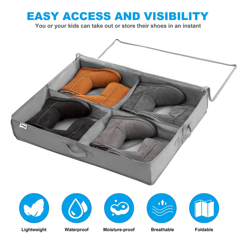 INAYA Under Bed Shoe Storage Organizer Set of 2, Fits 16+4 Pairs Boots Total, Underbed Shoe Box Storage Containers w/ Reinforced Handles, Clear Foldable Shoes Organizer Adjustable Dividers w/ Bottom Support - Image 2