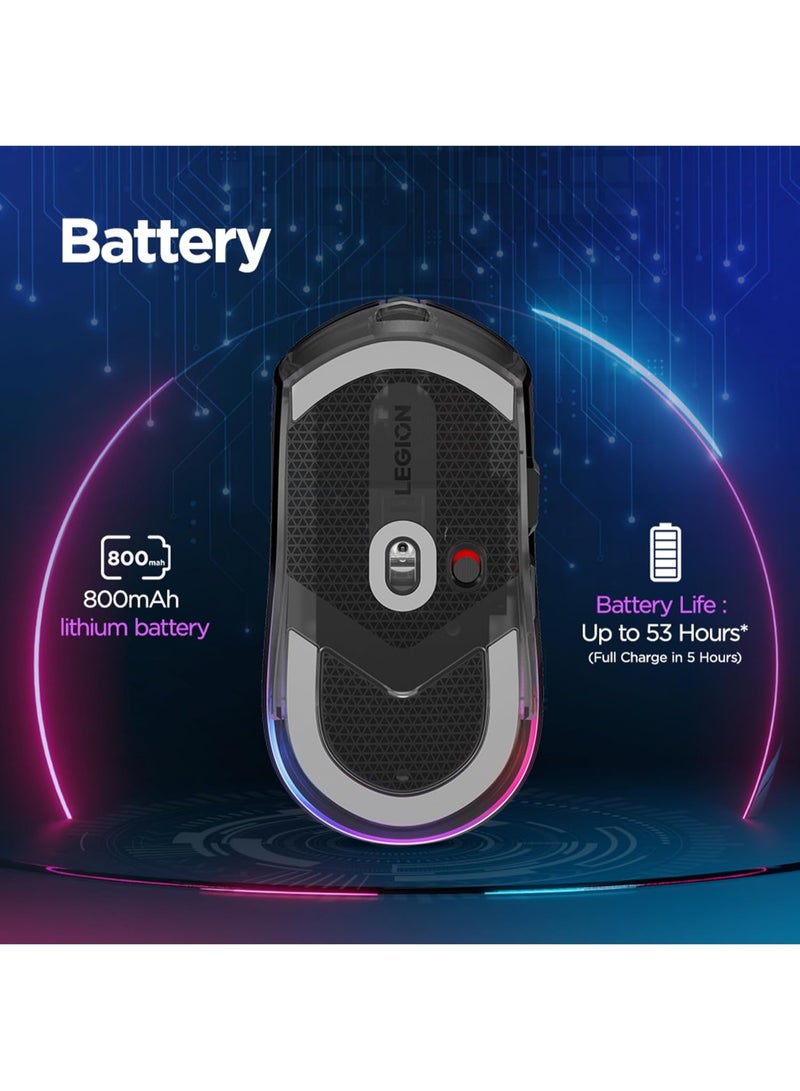 لينوفو ليجيون M410 ماوس ألعاب لاسلكي RGB، ثنائي الاستخدام مع 6 أزرار قابلة للبرمجة، حتى 16000 DPI مع 4 مستويات تبديل DPI، RGB قابل للبرمجة بمنطقتين، 30 مليون نقرة، أسود، ضمان 1 سنة - Image 4