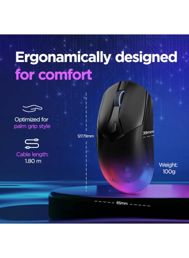 لينوفو ليجيون M410 ماوس ألعاب لاسلكي RGB، ثنائي الاستخدام مع 6 أزرار قابلة للبرمجة، حتى 16000 DPI مع 4 مستويات تبديل DPI، RGB قابل للبرمجة بمنطقتين، 30 مليون نقرة، أسود، ضمان 1 سنة - Image 5