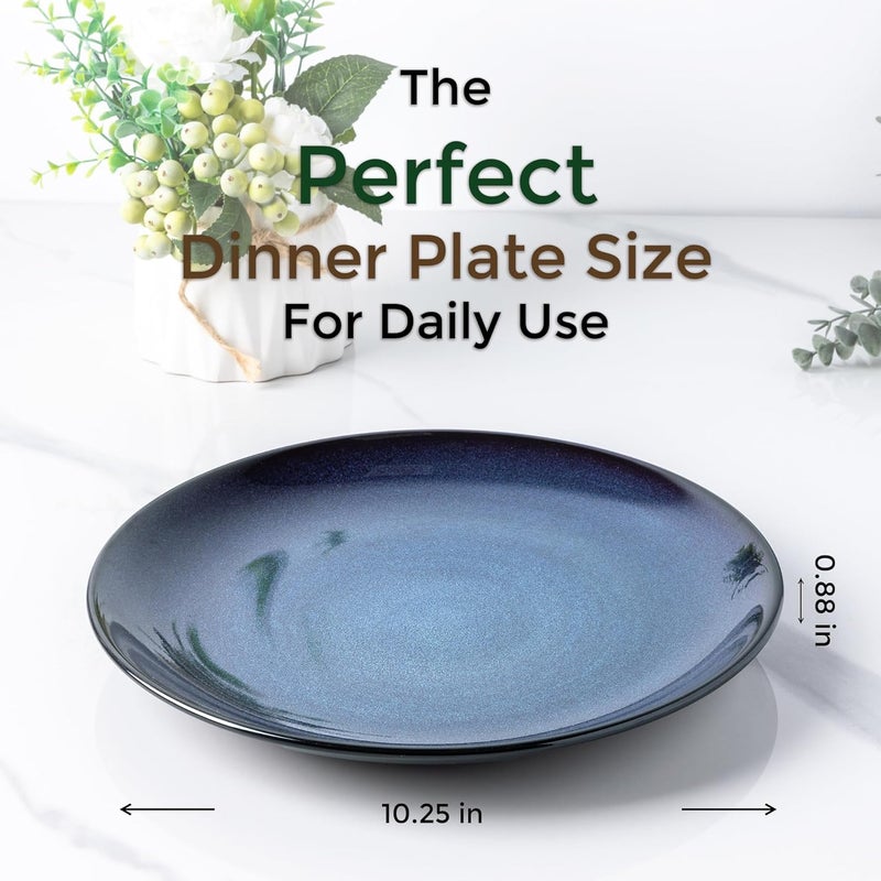 LERATIO Ceramic Dinner Plates Set of 6 105 Inch Handmade Reactive Glaze Porcelain Plates Coupe Shape Dinnerware Dishes Set for KitchenOven Microwave  Dishwasher Safe Scratch ResistantBlue - Image 2