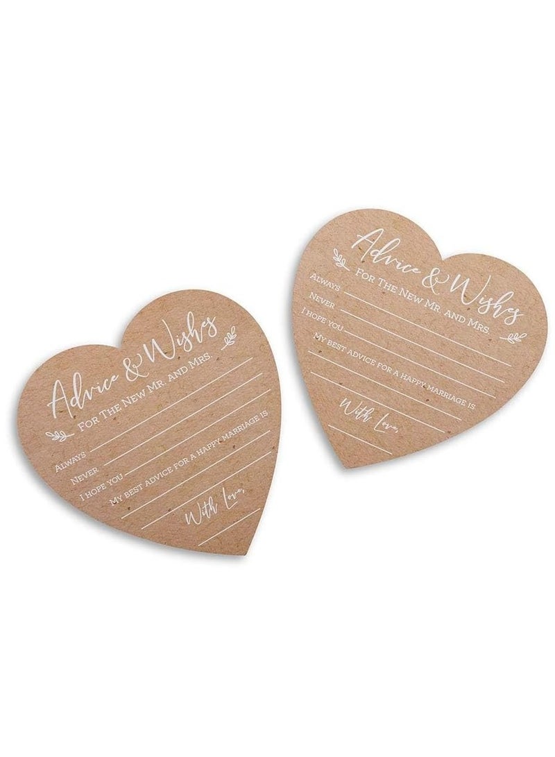 Excefore Wedding Advice And Wishes For The Mr And Mrs - Heart Shaped Cards (Set of 50) Rustic Kraft Paper - Image 1